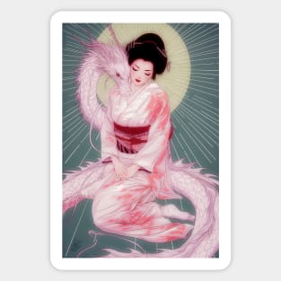 Geisha and white dragon 94001 Sticker